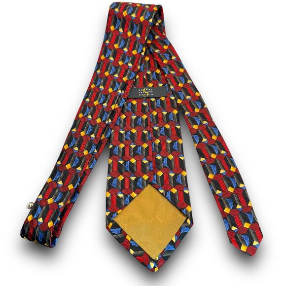Robert Talbott 100% Silk Necktie Geometric Print Tie Maroon Gold Blue Black - Picture 3 of 5